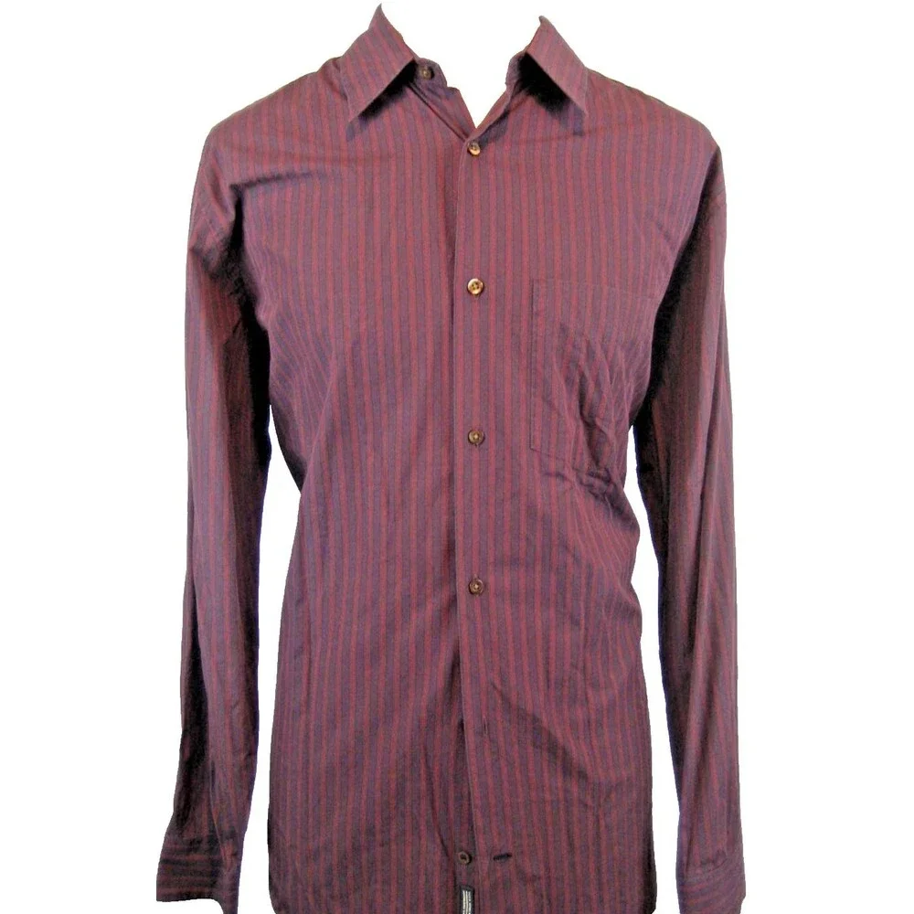 Mens Banana Republic Cotton Blend LS Maroon Striped Casual Shirt sz XL